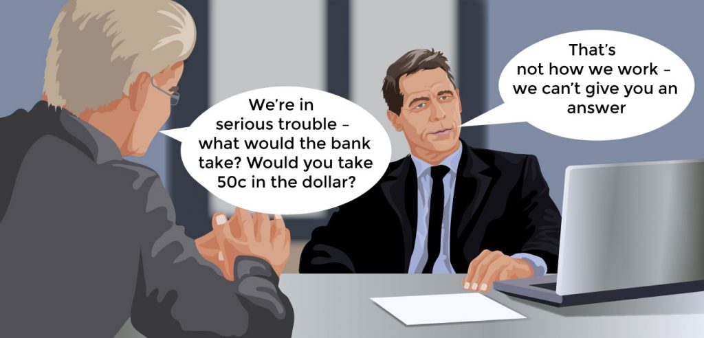 Tom discussing problems with the bank officer