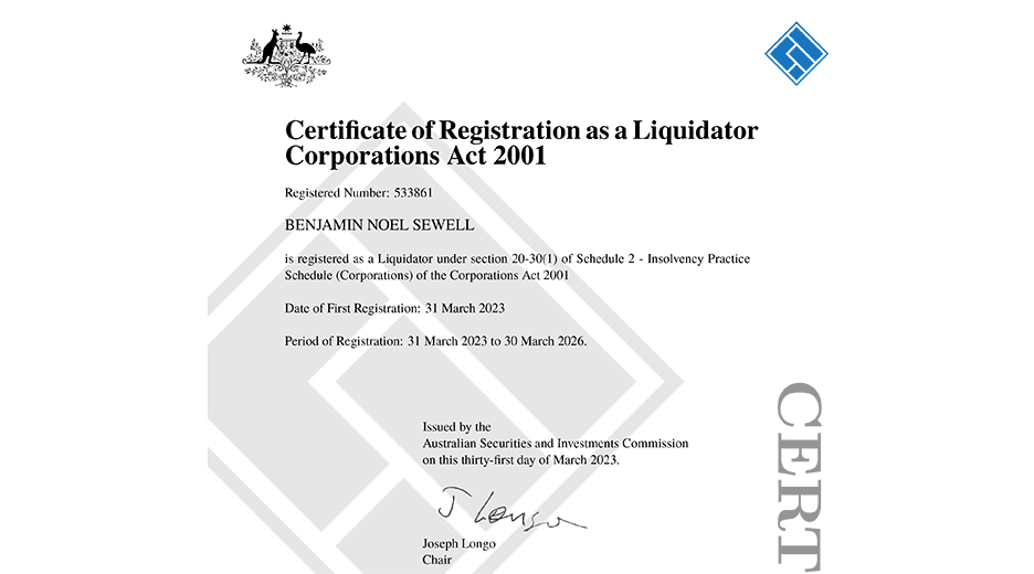 Ben Sewell's Restructuring Practitioner Certificate