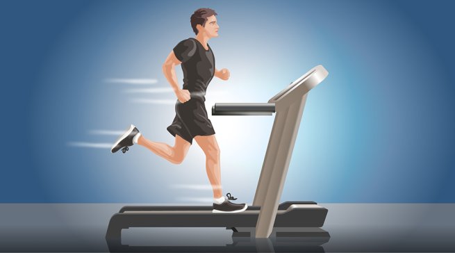 Men running on a treadmill - represents overload in business